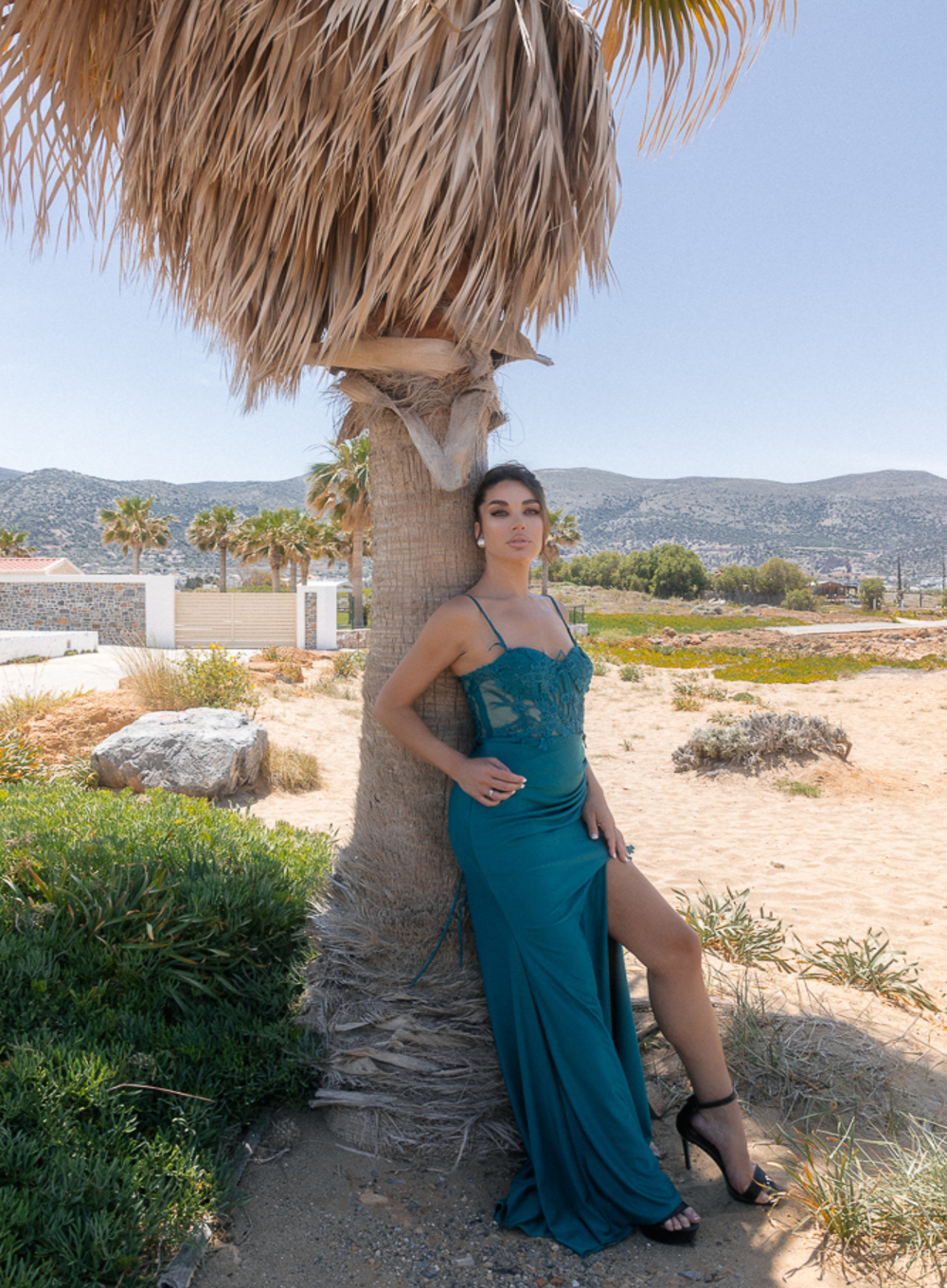 June - Σμαραγδένιο Φόρεμα με Δαντέλα & Διαφάνειες - 4